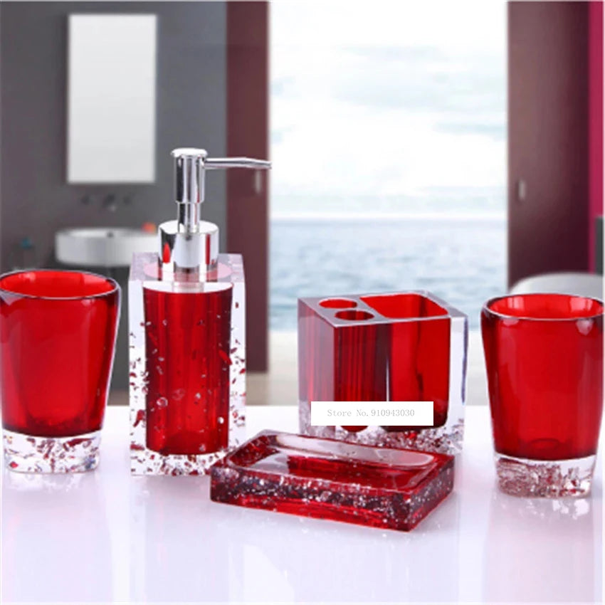 New Hot 5Pcs Bath Set Resin Bathroom Accessories Set Soap Dish Toothbrush Holder Lotion Dispenser Tumbler Bathroom Supplies Set