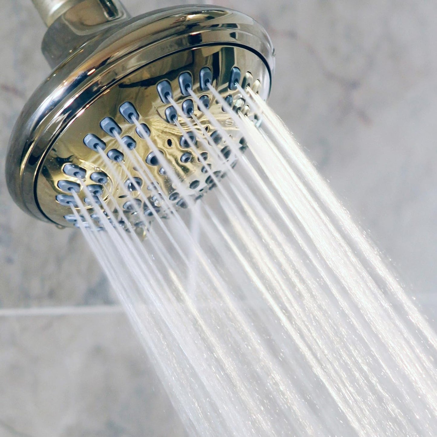 6 Function Luxury Shower Head - Amazing High Pressure, Wall Mount, Adjustable Showerhead - Indoor and Outdoor Modern Bath Spa Fixture, 2.5 GPM - Polished Brass