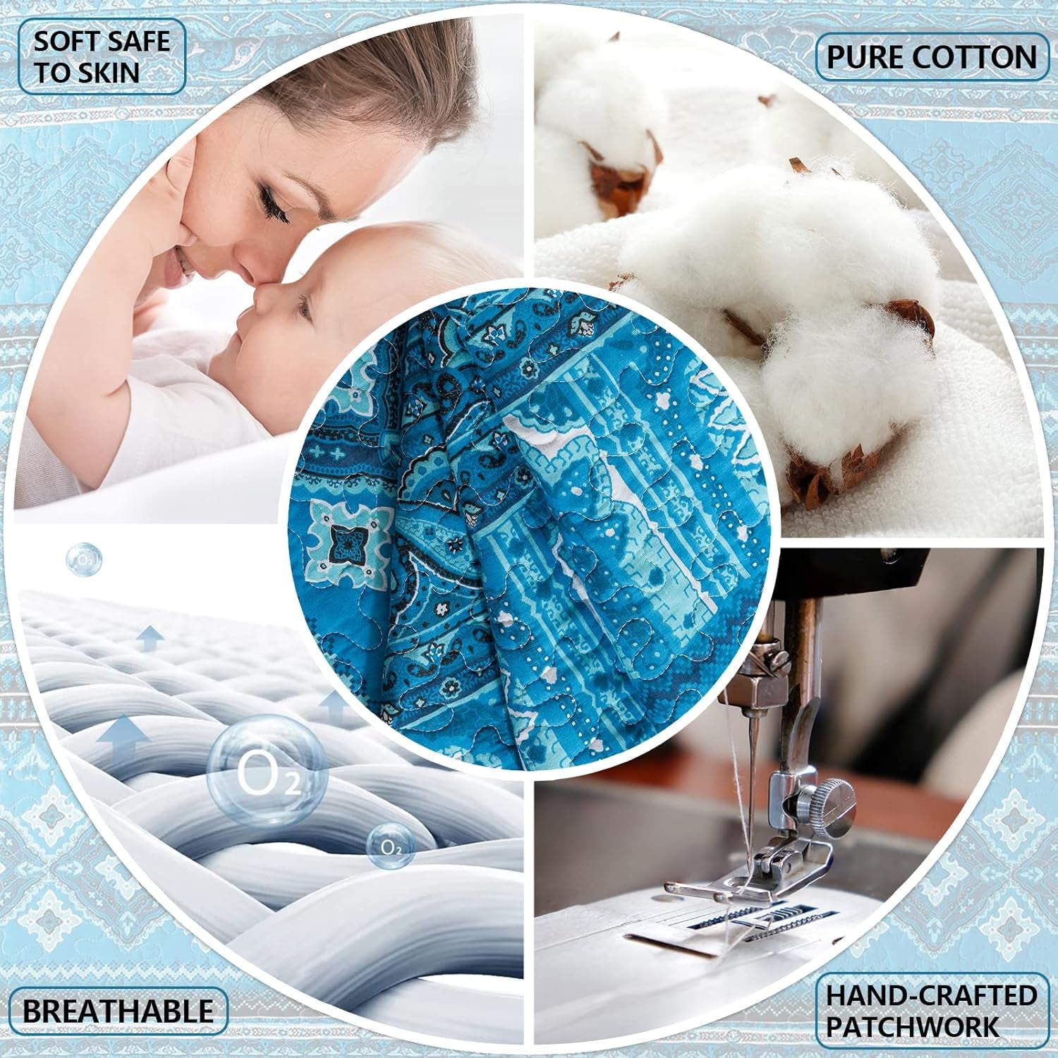 3 Pieces Summer Cotton Quilt King Size Sets, Soft King Bedspread Lightweight Quilted Reversible Coverlets Farmhouse Bedding Sets Boho Quilt King Set for Bed Decorations for All Seasons