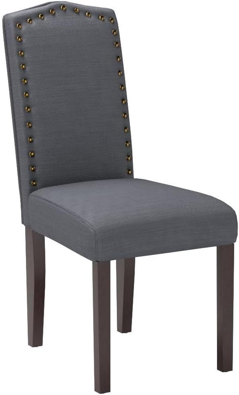 Set of 2 Luxurious Fabric Dining Chairs with Copper Nails and Solid Wood Legs (Dark Gray)