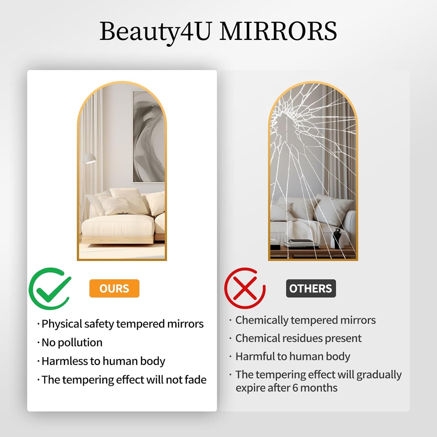 Arched Full Length Mirror Floor Mirror Standing or Leaning, Bedroom Mirror Dressing Mirror with Gold Aluminum Alloy Frame, 65" X 24"