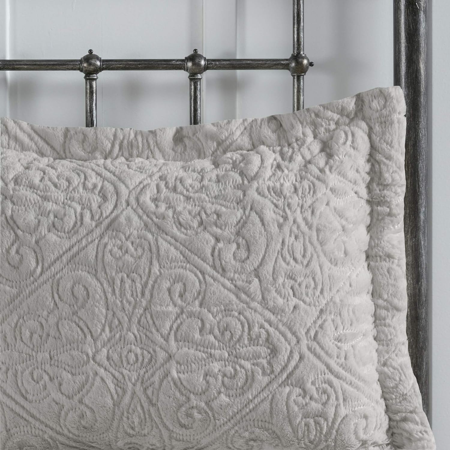 Bismarck King Size Bed Comforter Set - Grey, Embroidered Medallion – 3 Pieces Bedding Sets – Faux Fur Plush Bedroom Comforters (MP10-2004)