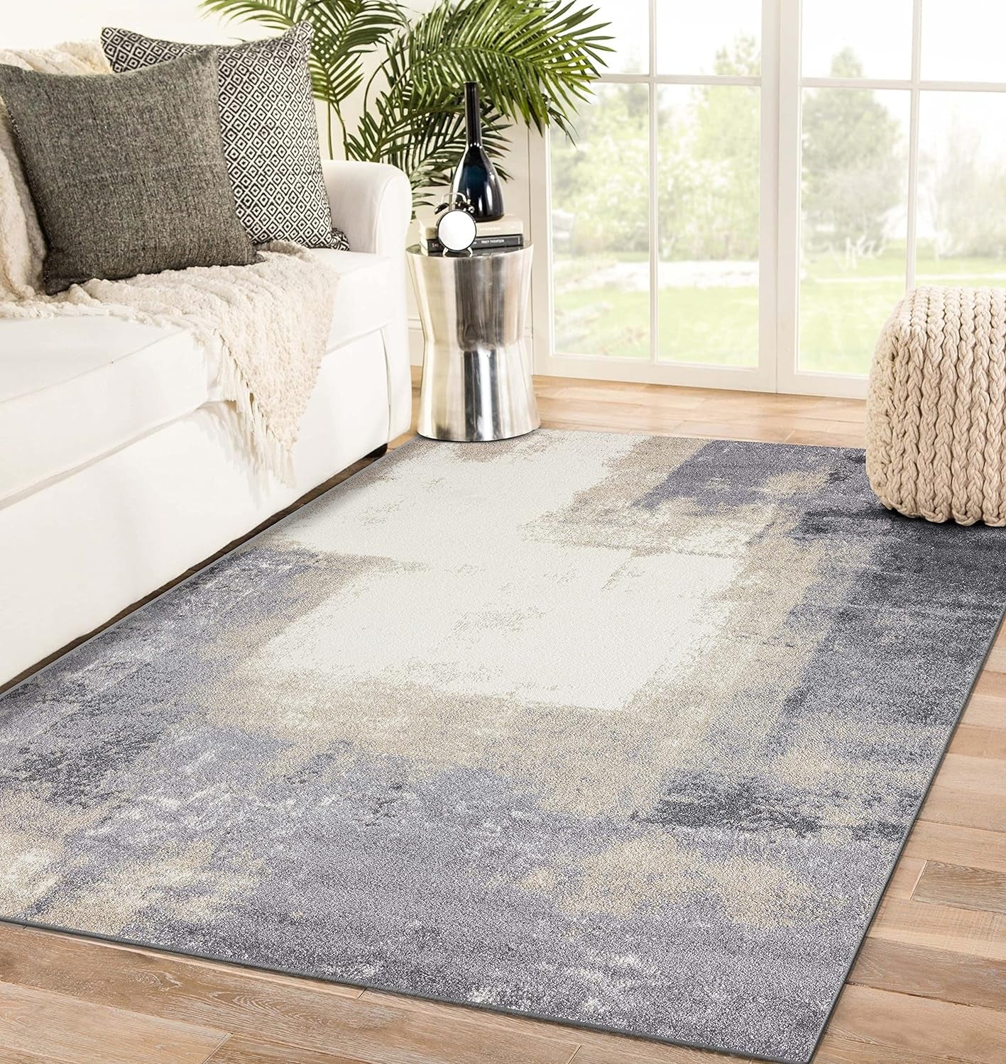 Classy Modern Abstract Indoor Gray 5X7 Area Rug
