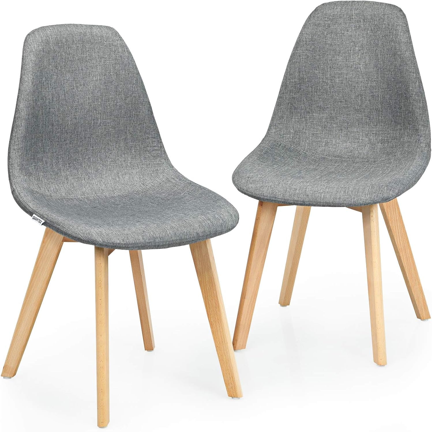 Set of 2 Modern Fabric Dining Chairs, Upholstered Accent Chair, Dining Room Side Chairs with Solid Wood Legs High Backrest Soft Padded Seat, Kitchen & Dining Room Chairs Easy Assembly, Grey