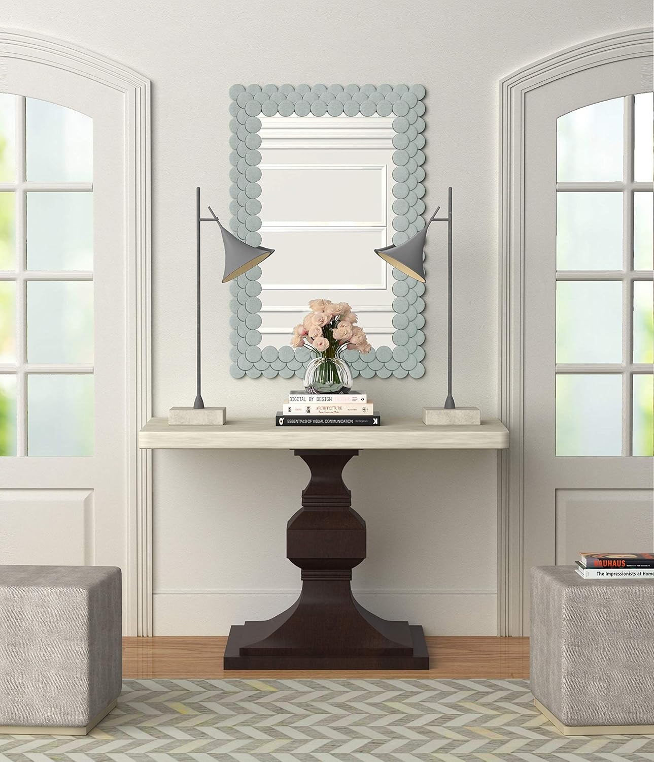 Large Wall Mirror ，Fabric / Cloth/Linen 35"×24" Decorative Rectangle Frame Wall Mirrors，Wall Mirror for Bathroom, Dining Room, Living Room