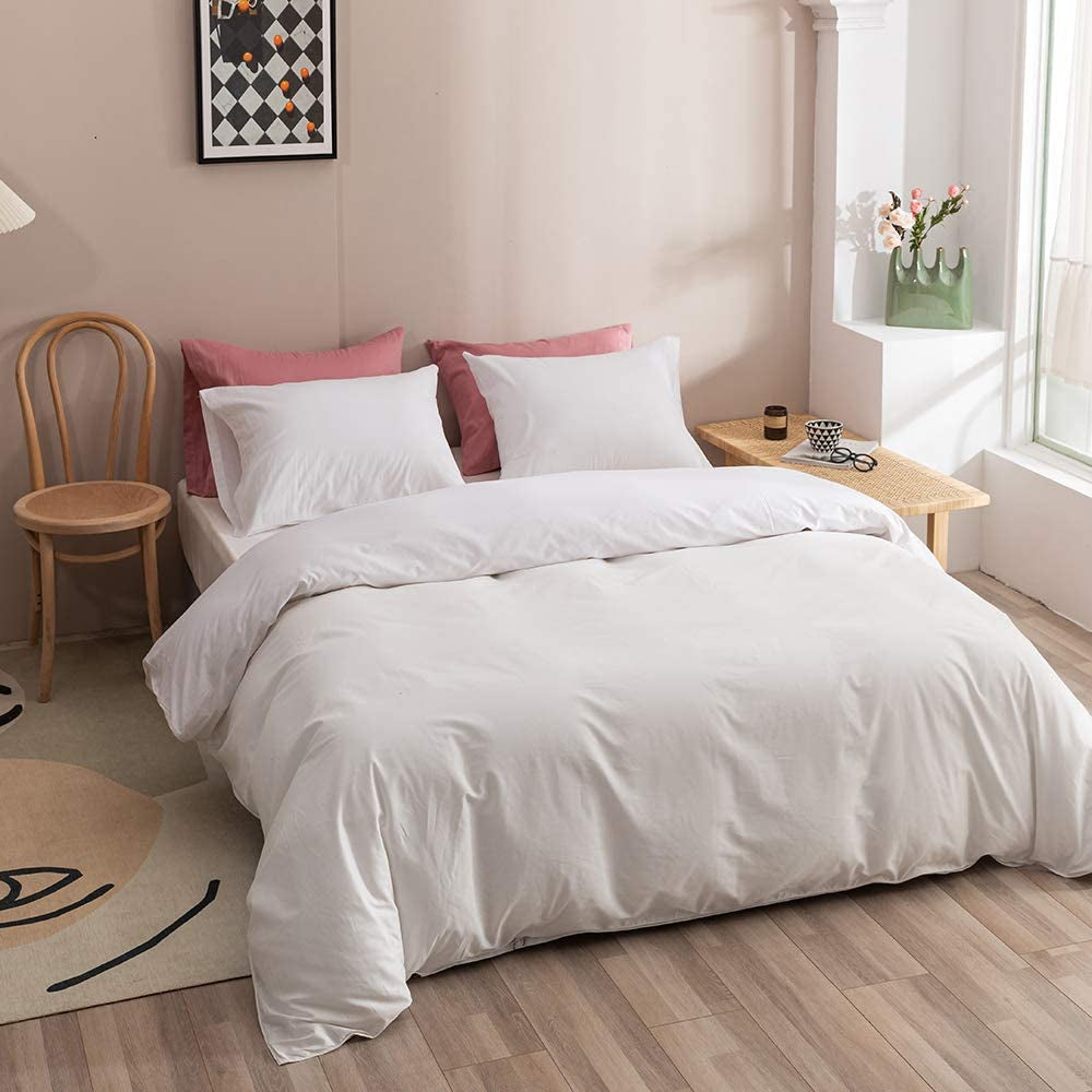 White Comforter Sets King Solid White Bedding Comforter Sets King Size Plain White Bed Comforters Cotton Women Men Pure White Bedding Set 3 PCS Modern White Comforter Sets Soft Breathable King