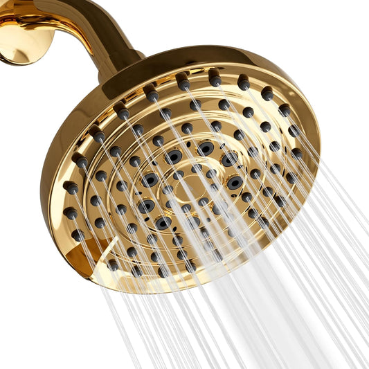 Luxury Spa: Imperialshine Gold Shower Head, 5 Inch 6 Spray Adjustable High Pressure Showerhead with 360 Degree Tilt, Experience Comfort and Elegance (Polished Brass/Imperialshine Gold)