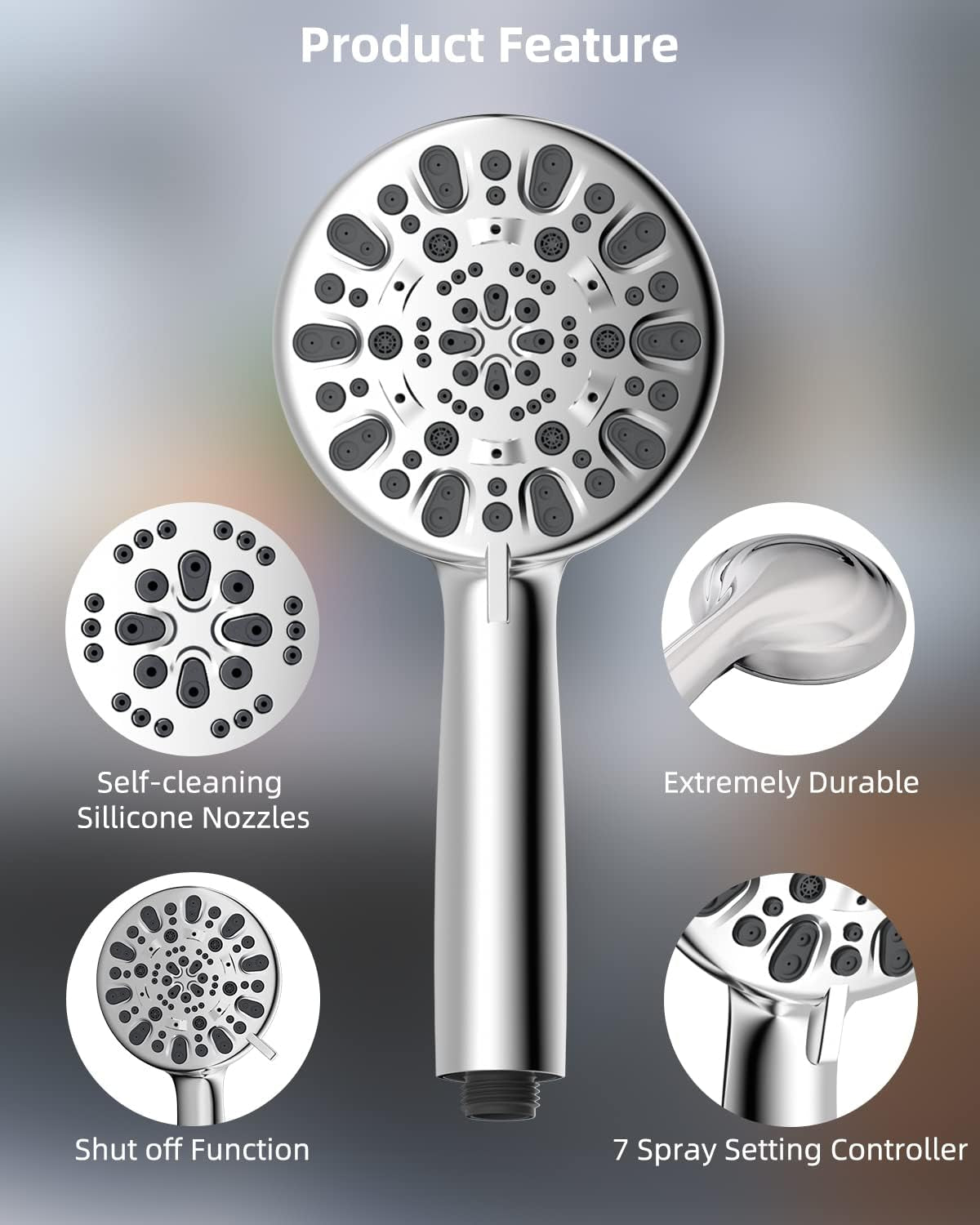 7-Spray Handheld Shower Head, High Pressure 5" Shower Heads with Powerful Shower Spray, 71-Inch Stainless Steel Shower Hose, Adjustable Bracket, Brass Joint Holder, Shower Body Spray
