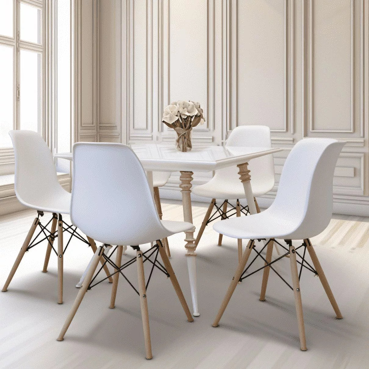 Dining Chair PVC Plastic Lounge Chair Kitchen Dining Room Chair, White Set of 4