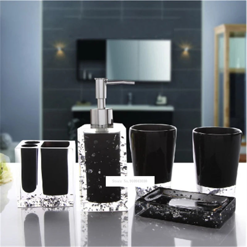 New Hot 5Pcs Bath Set Resin Bathroom Accessories Set Soap Dish Toothbrush Holder Lotion Dispenser Tumbler Bathroom Supplies Set
