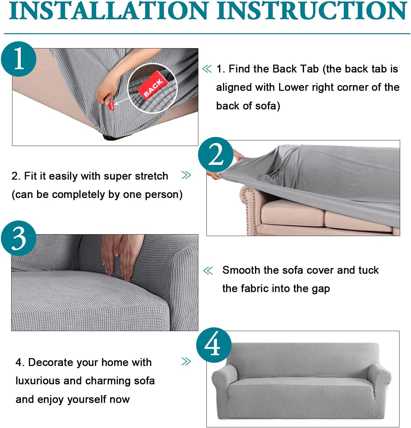 High Stretch Sofa Slipcover Non Slip Couch Cover for 3 Cushion Couch Washable Pet Furniture Protector Covers with Elastic Bottom, Thick Jacquard Fabric (Large, Dove)
