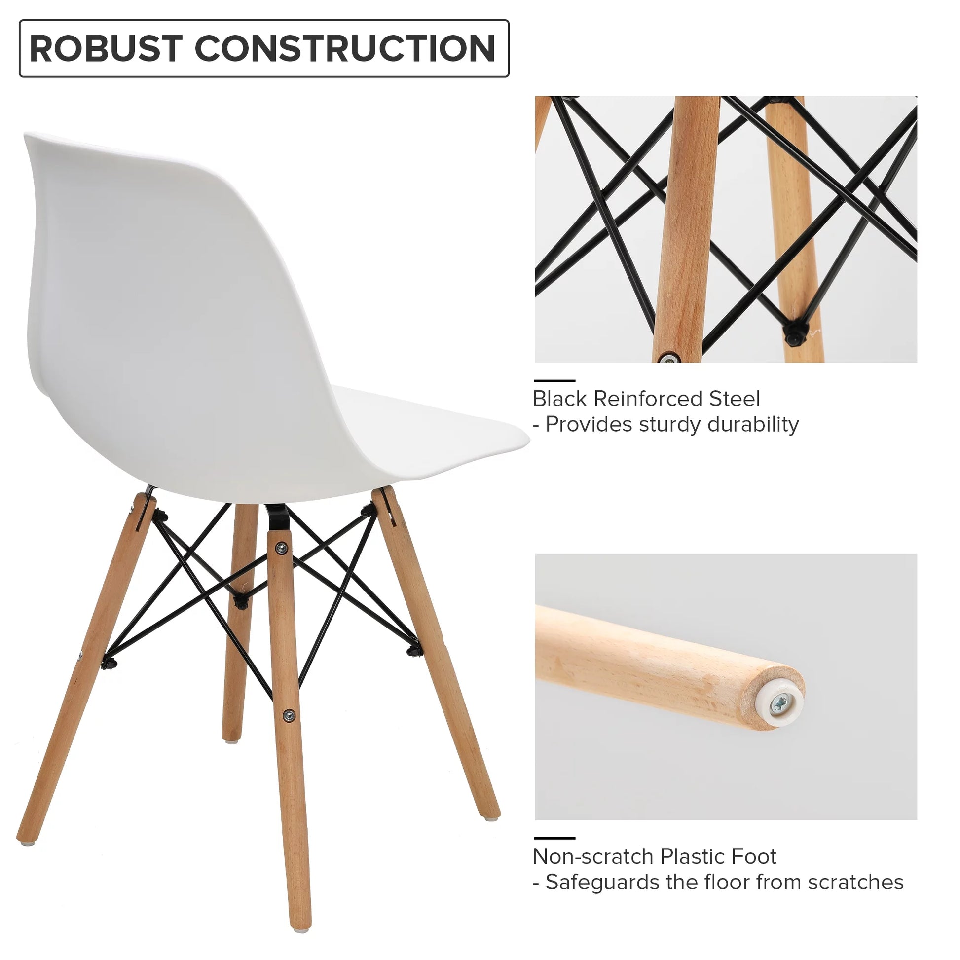 Dining Chair PVC Plastic Lounge Chair Kitchen Dining Room Chair, White Set of 4