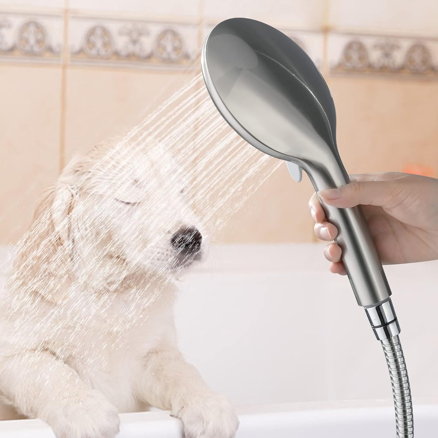 High Pressure Shower Head with Handheld 3 Settings - 5 Inch Handheld Rain Shower with Extra Shower Hose - Self-Cleaning Anti-Clogging Detachable Shower Head Sprayer Brushed Nickel