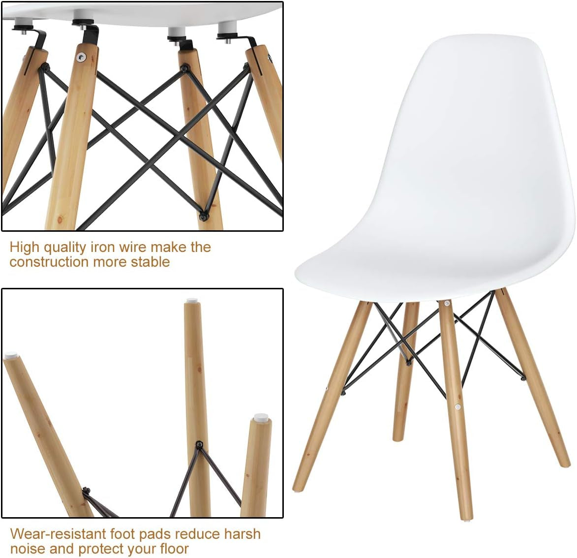 Dining Chair Set of 2 Mid Century Modern Kitchen Chairs Set for Living Room, Bedroom, Restaurant and Waiting Room DWS Chairs Set (1, White)