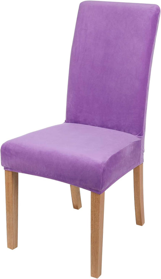 Velvet Stretch Dining Room Chair Covers Soft Removable Dining Chair Slipcovers Set of 6, Light Purple