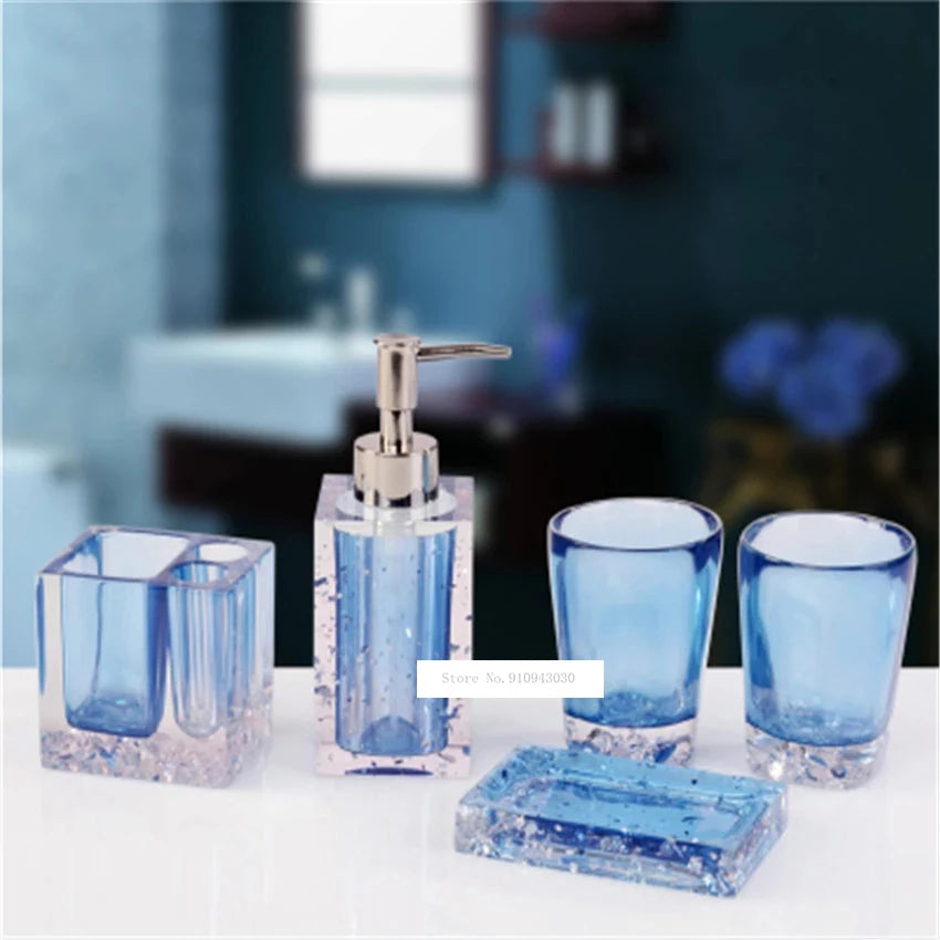 New Hot 5Pcs Bath Set Resin Bathroom Accessories Set Soap Dish Toothbrush Holder Lotion Dispenser Tumbler Bathroom Supplies Set