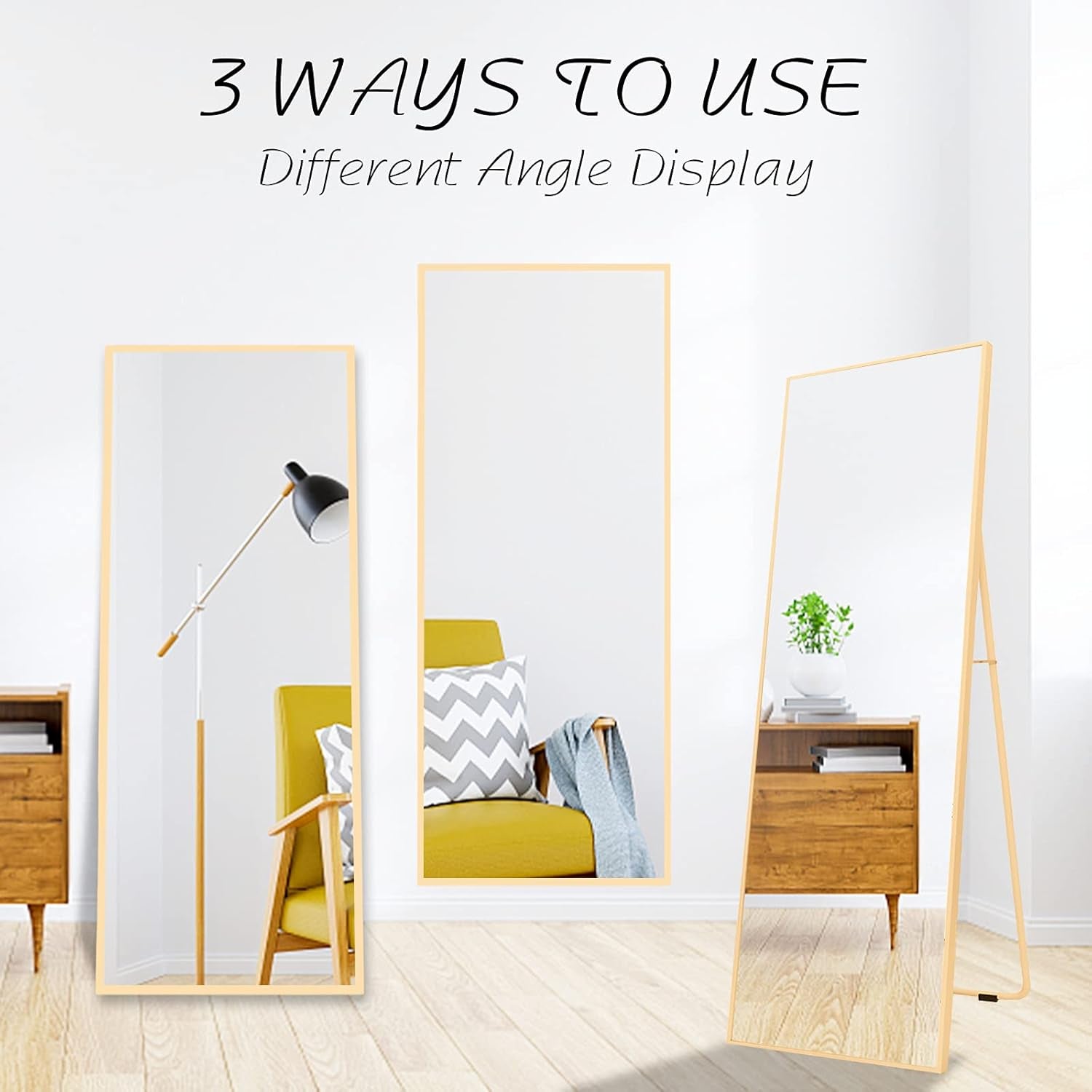 Full Length Mirror Floor Mirror Hanging Standing or Leaning Full Body Dressing Mirror with Gold Aluminum Alloy Frame, Bedroom, Living Room Mirror Wall-Mounted 59" X 16"