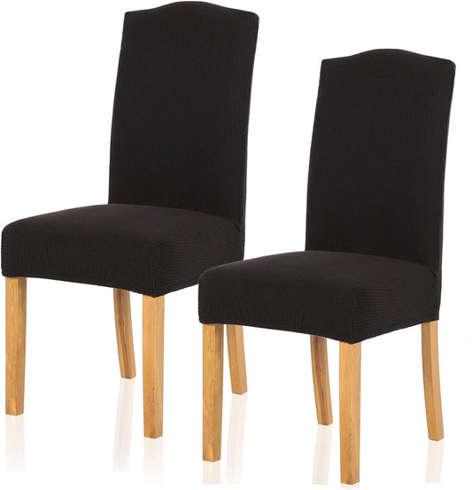 Stretch Chair Covers for Dining Room Set of 2, Dining Room Chair Covers for Home Decor, Removable Dining Chair Cover Non-Slip Kitchen Chair Cover Parson Chair Slipcover (2 Pack, Black)