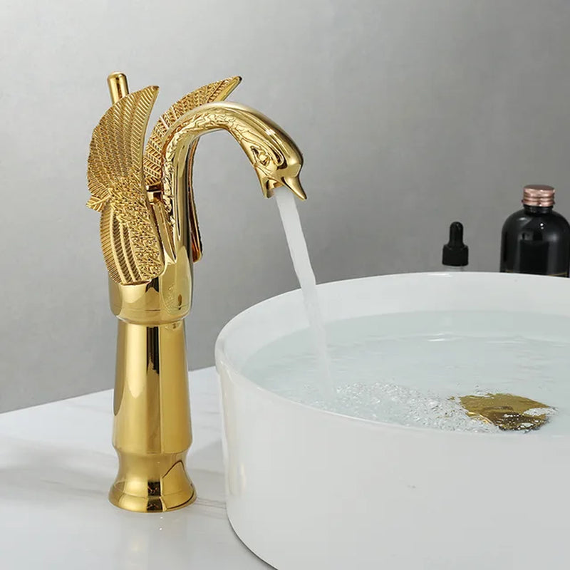 Gold White Brass Basin Faucets Swan Mixer Hot Cold Sink Single Hole Handle Water Tap Deck Mounted Copper Bathroom Accessories