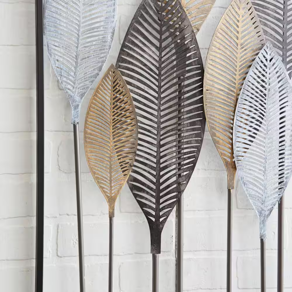 59 In. X 37 In. Metal Bronze Tall Cut-Out Leaf Wall Decor with Intricate Laser Cut Designs