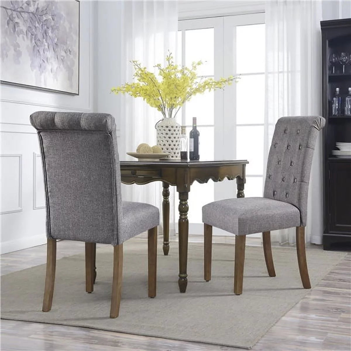 Tufted Upholstered High Back Parson Dining Chair, Set of 2, Gray