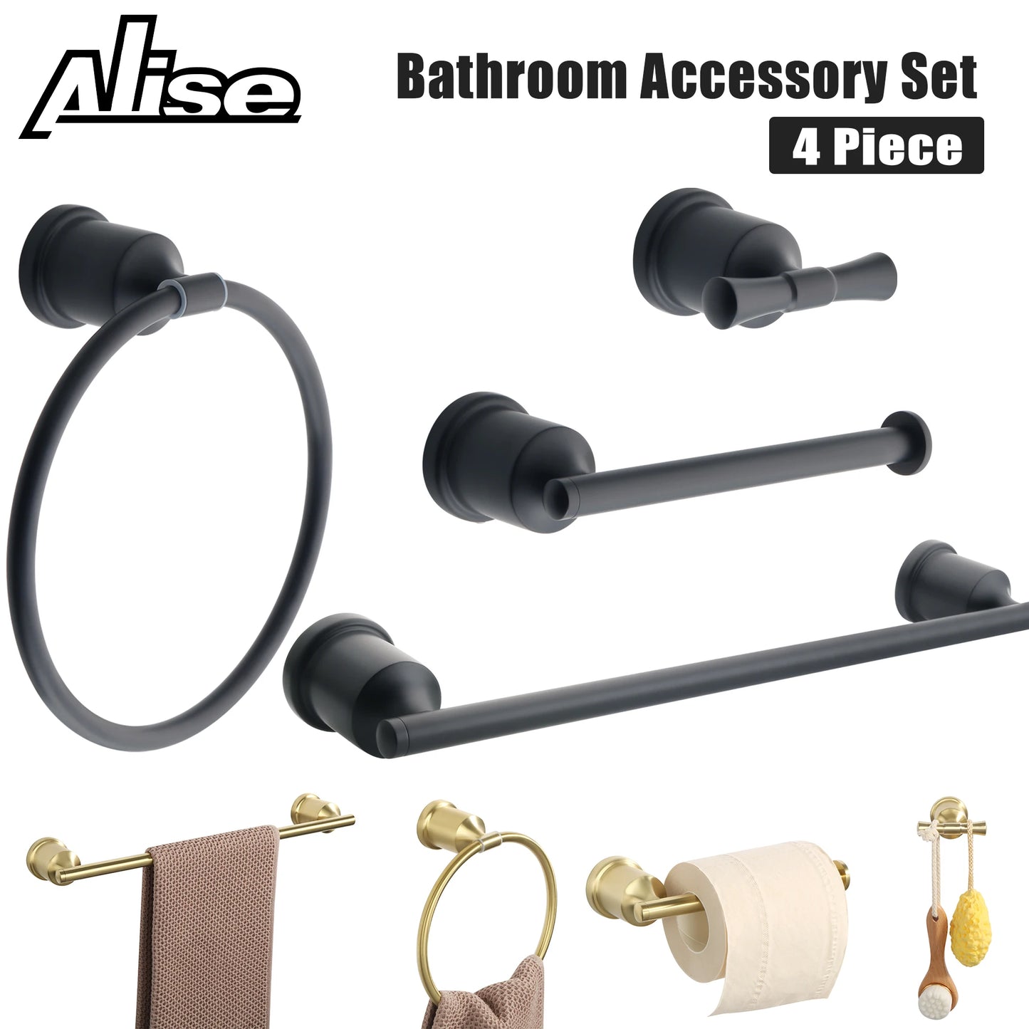 1Set SUS304 Black Bathroom Hardware Set Towel Bar Rack Toilet Paper Holder Robe Hook Self-Adhesive Bathroom Accessories