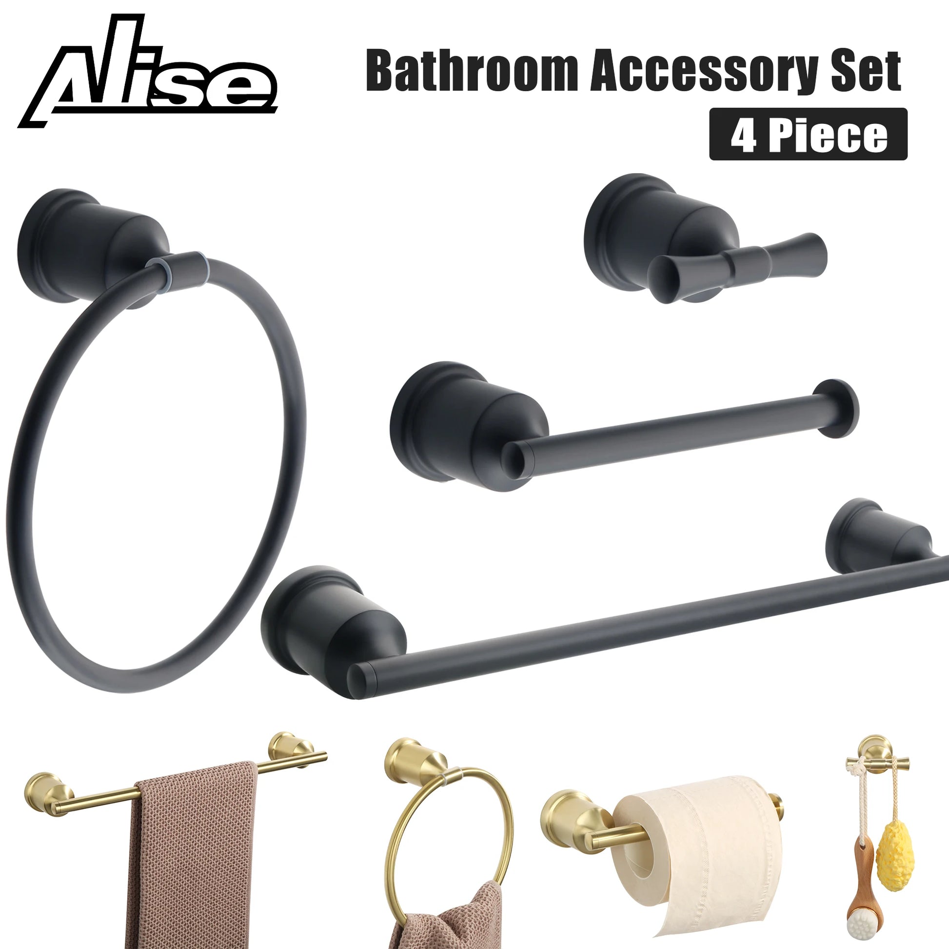1Set SUS304 Black Bathroom Hardware Set Towel Bar Rack Toilet Paper Holder Robe Hook Self-Adhesive Bathroom Accessories