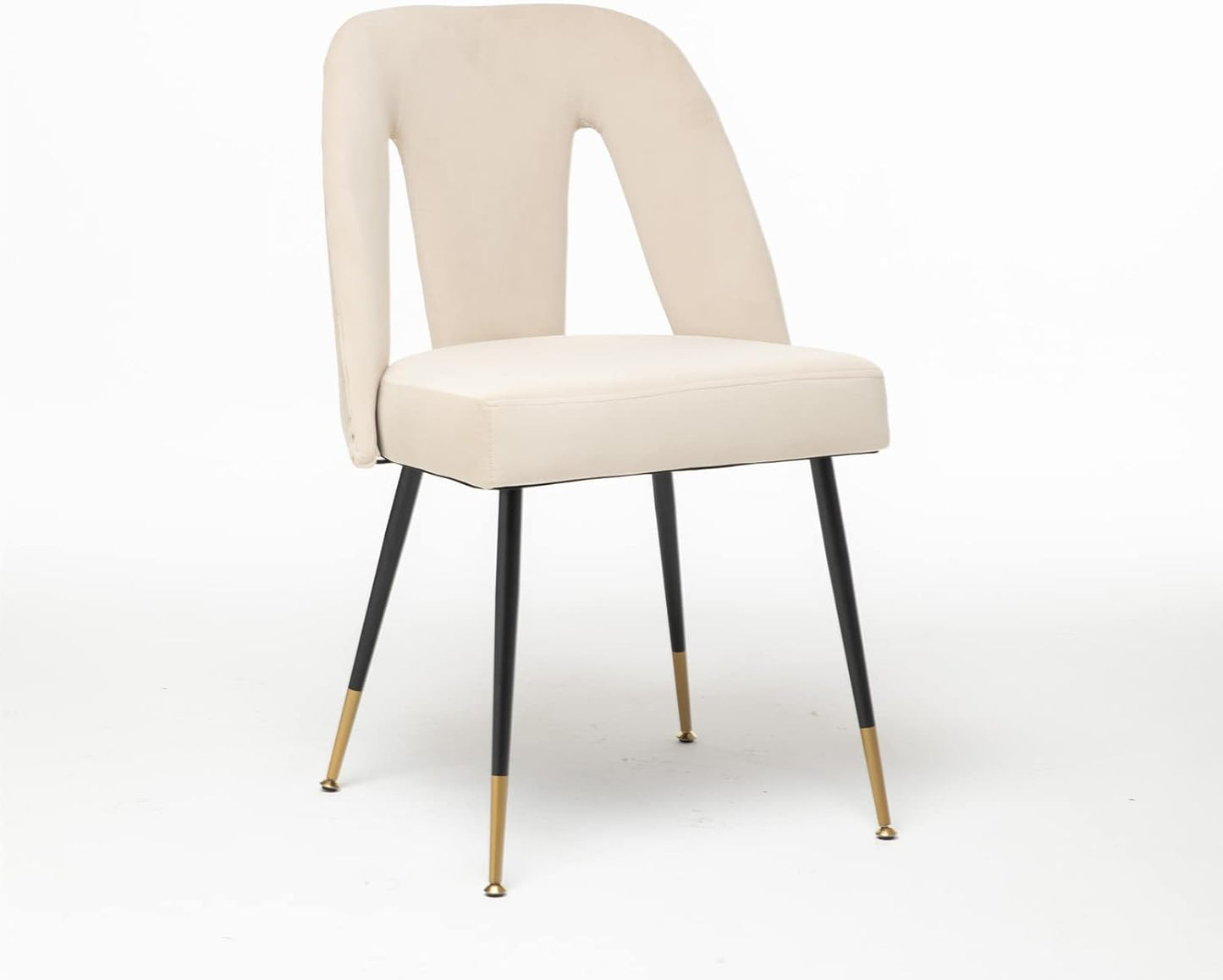 Upholstered Dining Chair with Nailheads and Gold Tipped Black Metal Legs,Velvet Dining Side Chair Vanity Chairs Living Dining Room Accent Arm Chairs for Kitchen Dining Room (1 Pcs,Beige)