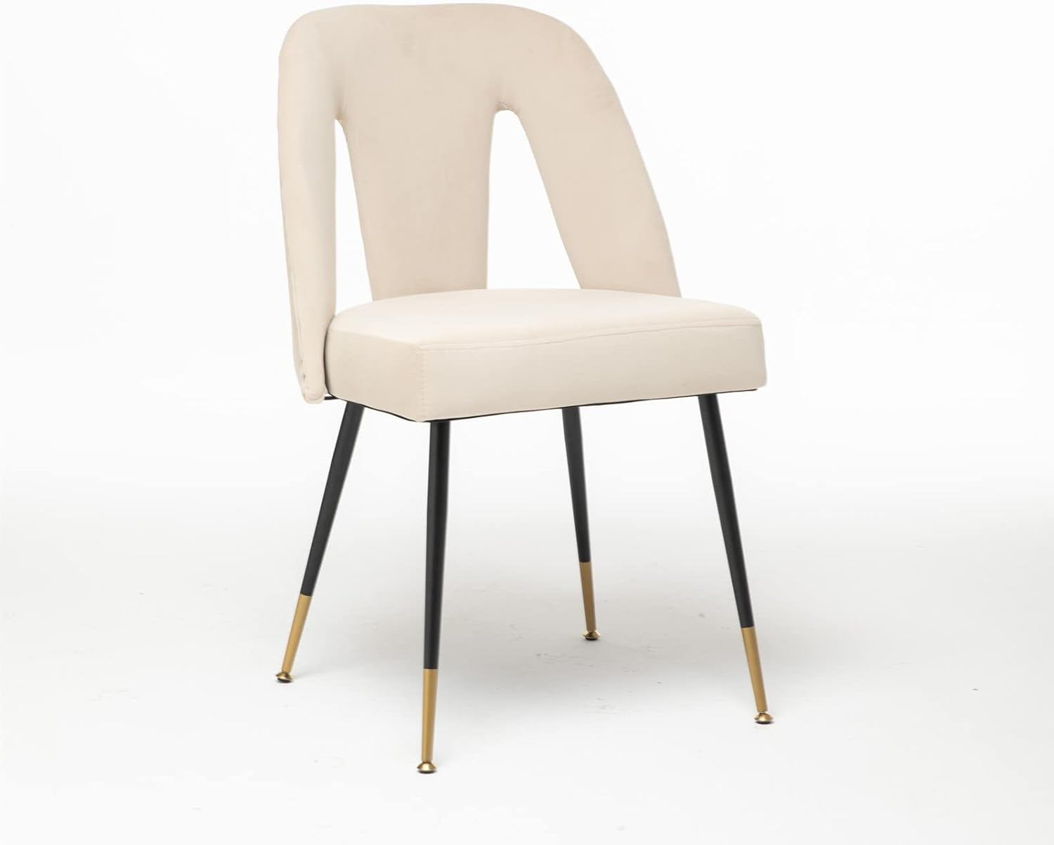Upholstered Dining Chair with Nailheads and Gold Tipped Black Metal Legs,Velvet Dining Side Chair Vanity Chairs Living Dining Room Accent Arm Chairs for Kitchen Dining Room (1 Pcs,Beige)