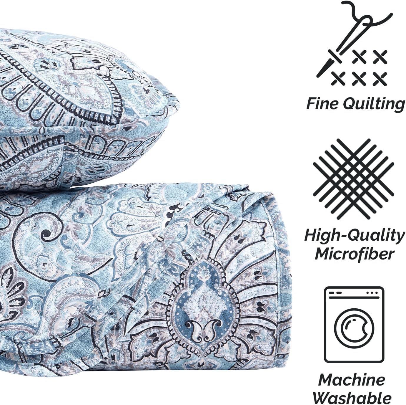 Oversized Bedding Quilt Set Lightweight, Summer Farmhouse Coverlet Bedspread 2-Piece with One Matching Sham (68 in Wide X 98 in Long), Aqua, Twin/Twin XL