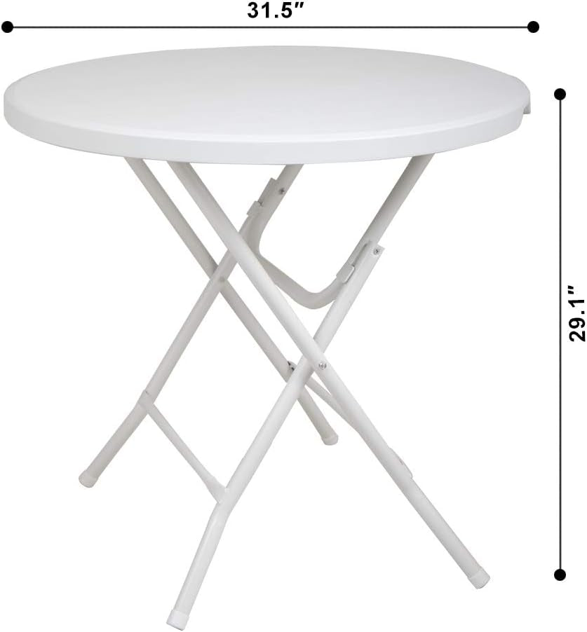 32In Bar Folding round Plastic Dining Coffee Table with X-Frame Legs for Kitchen or Outdoor Party