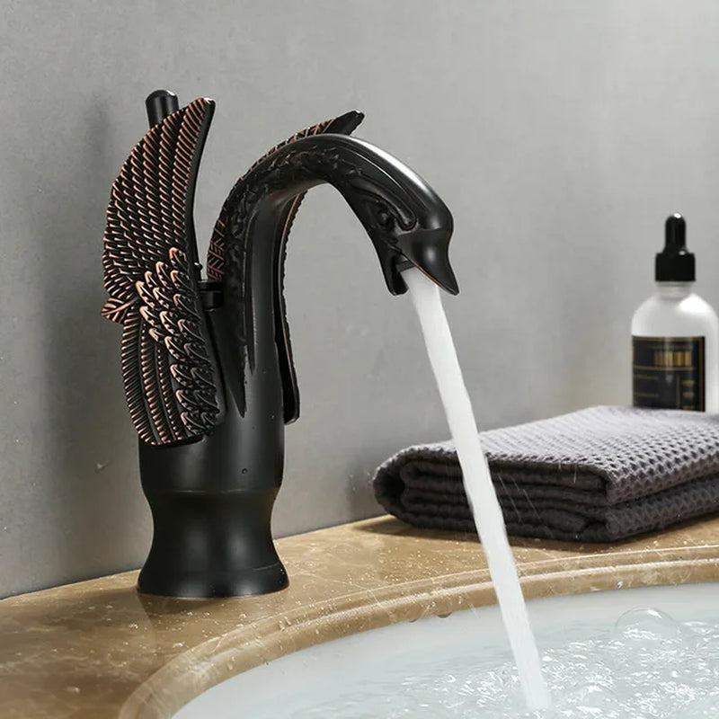 Gold White Brass Basin Faucets Swan Mixer Hot Cold Sink Single Hole Handle Water Tap Deck Mounted Copper Bathroom Accessories