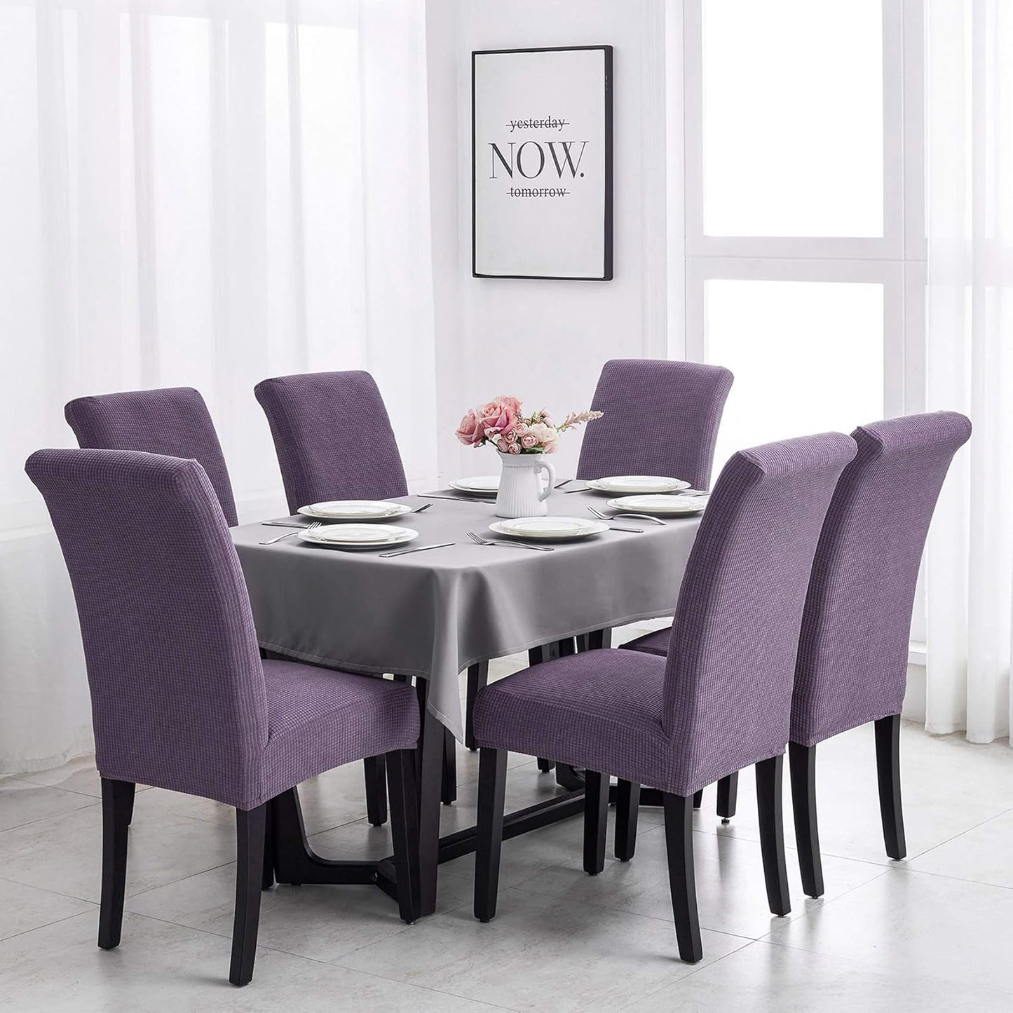 Chair Covers for Dining Room Set of 2, Dining Chair Slipcovers Stretch Dining Room Chair Covers Seat Protector,Washable Parsons Chair Cover for Home,Hotel(Grapeade,2 Pack)