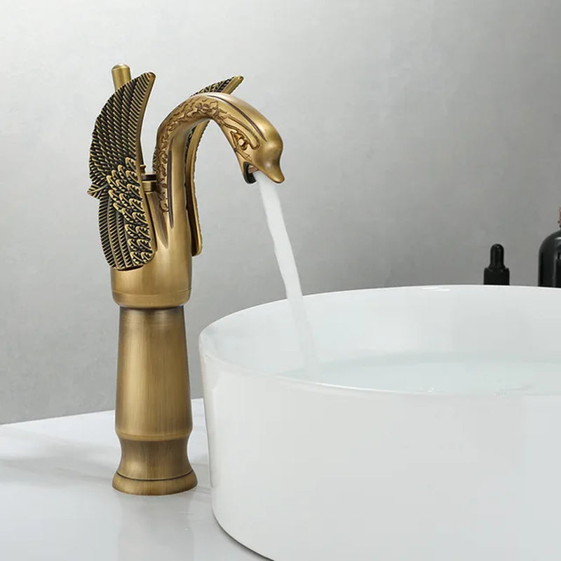 Gold White Brass Basin Faucets Swan Mixer Hot Cold Sink Single Hole Handle Water Tap Deck Mounted Copper Bathroom Accessories
