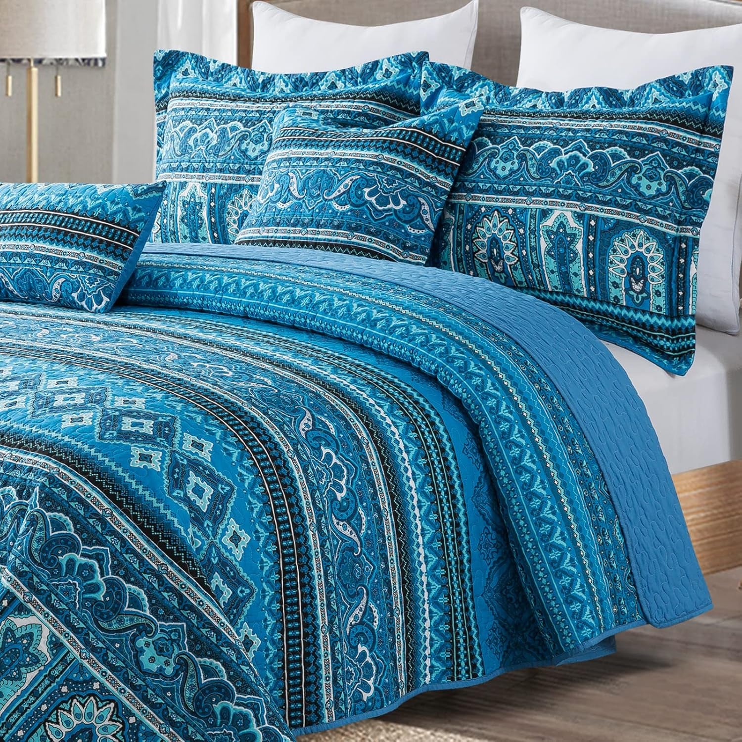 3 Pieces Summer Cotton Quilt King Size Sets, Soft King Bedspread Lightweight Quilted Reversible Coverlets Farmhouse Bedding Sets Boho Quilt King Set for Bed Decorations for All Seasons