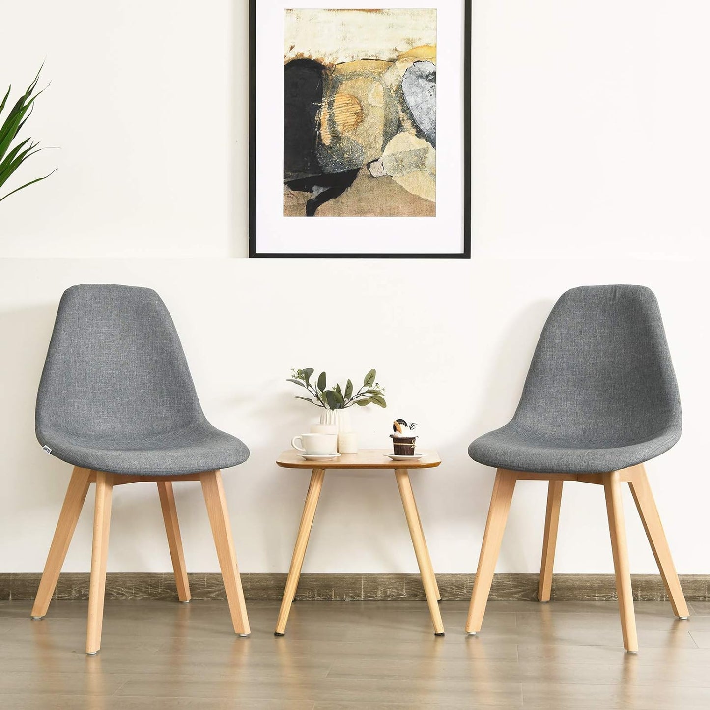 Set of 2 Modern Fabric Dining Chairs, Upholstered Accent Chair, Dining Room Side Chairs with Solid Wood Legs High Backrest Soft Padded Seat, Kitchen & Dining Room Chairs Easy Assembly, Grey