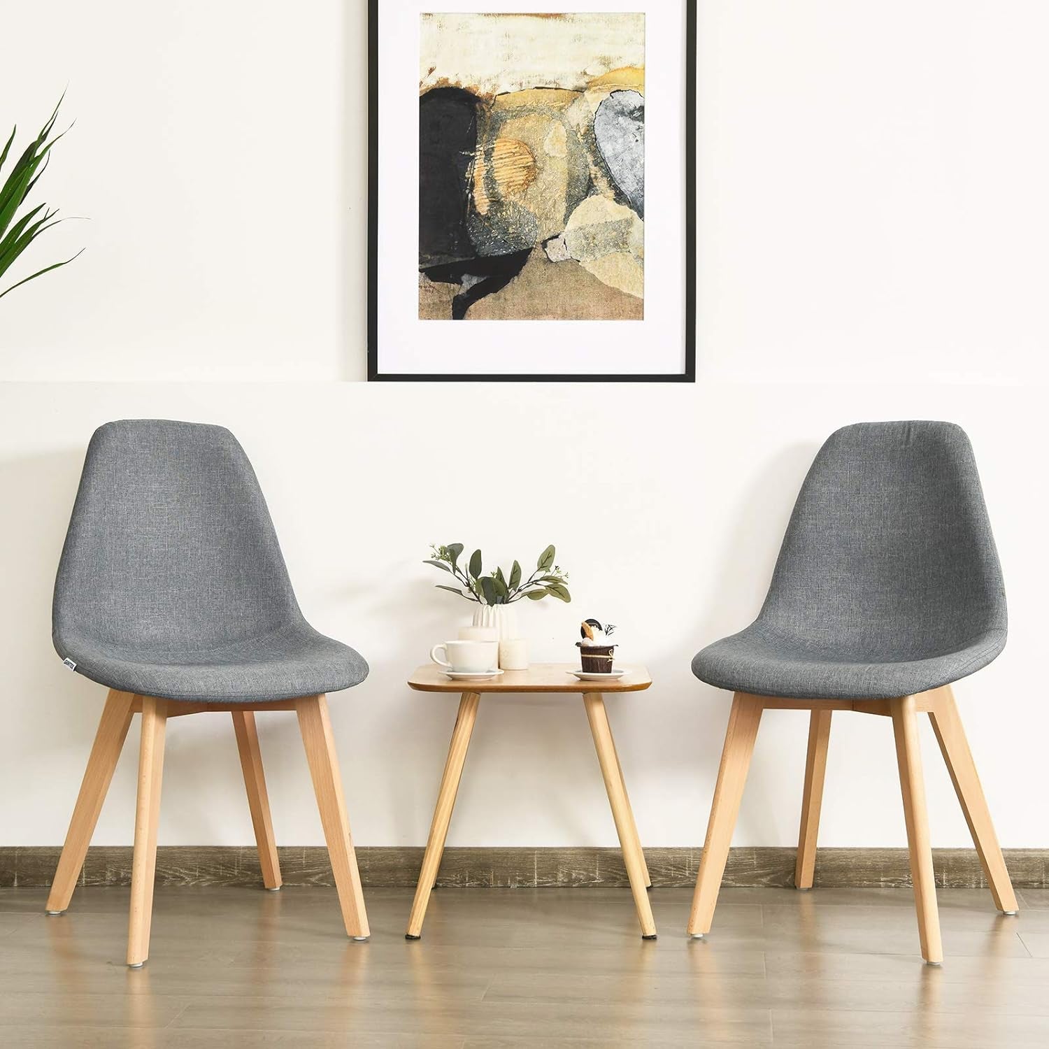 Set of 2 Modern Fabric Dining Chairs, Upholstered Accent Chair, Dining Room Side Chairs with Solid Wood Legs High Backrest Soft Padded Seat, Kitchen & Dining Room Chairs Easy Assembly, Grey