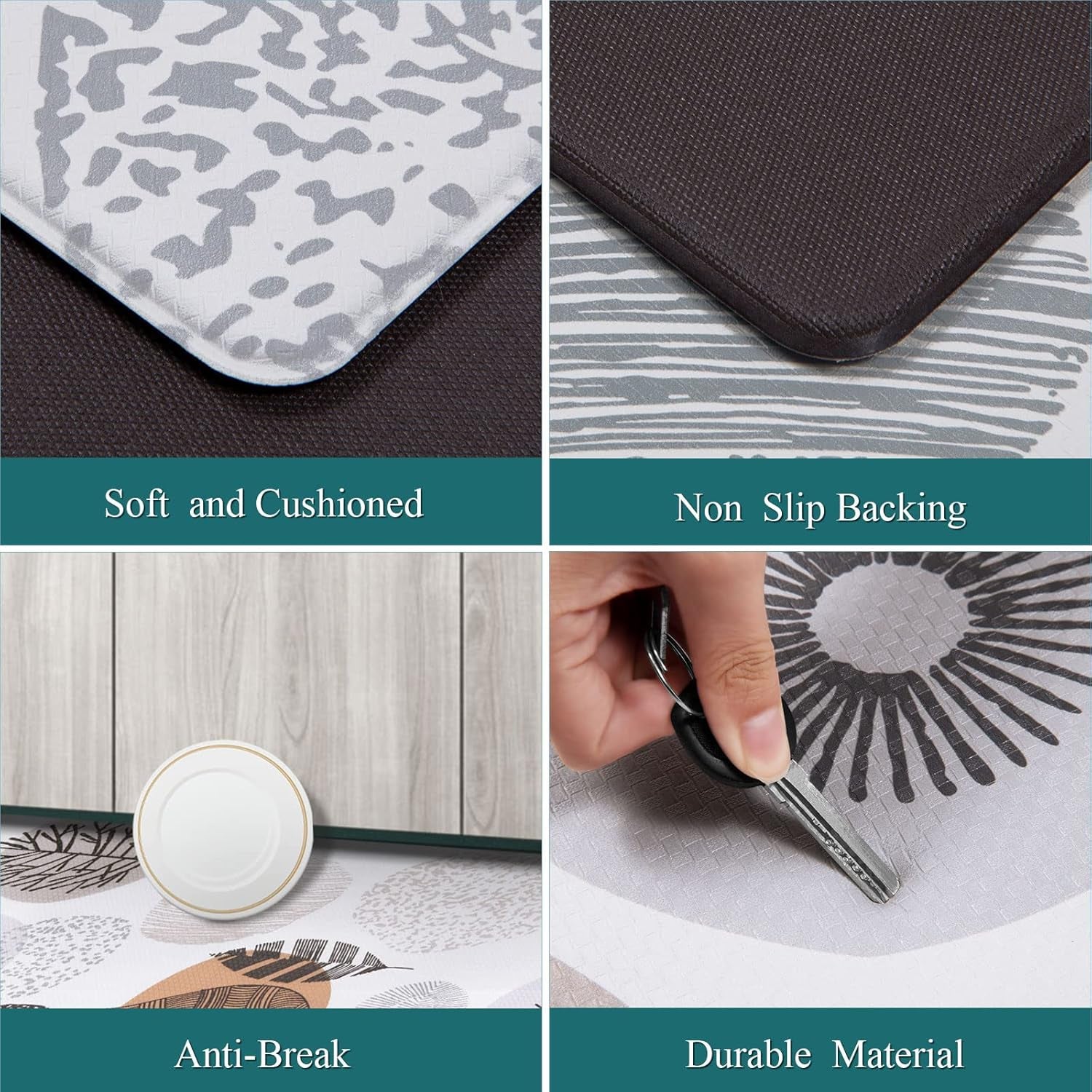 anti Fatigue Kitchen Floor Mat Set of 2 Non Slip Waterproof Comfort Standing Desk Mats Thick Cushioned anti Fatigue Kitchen Rugs and Mats,Colorful