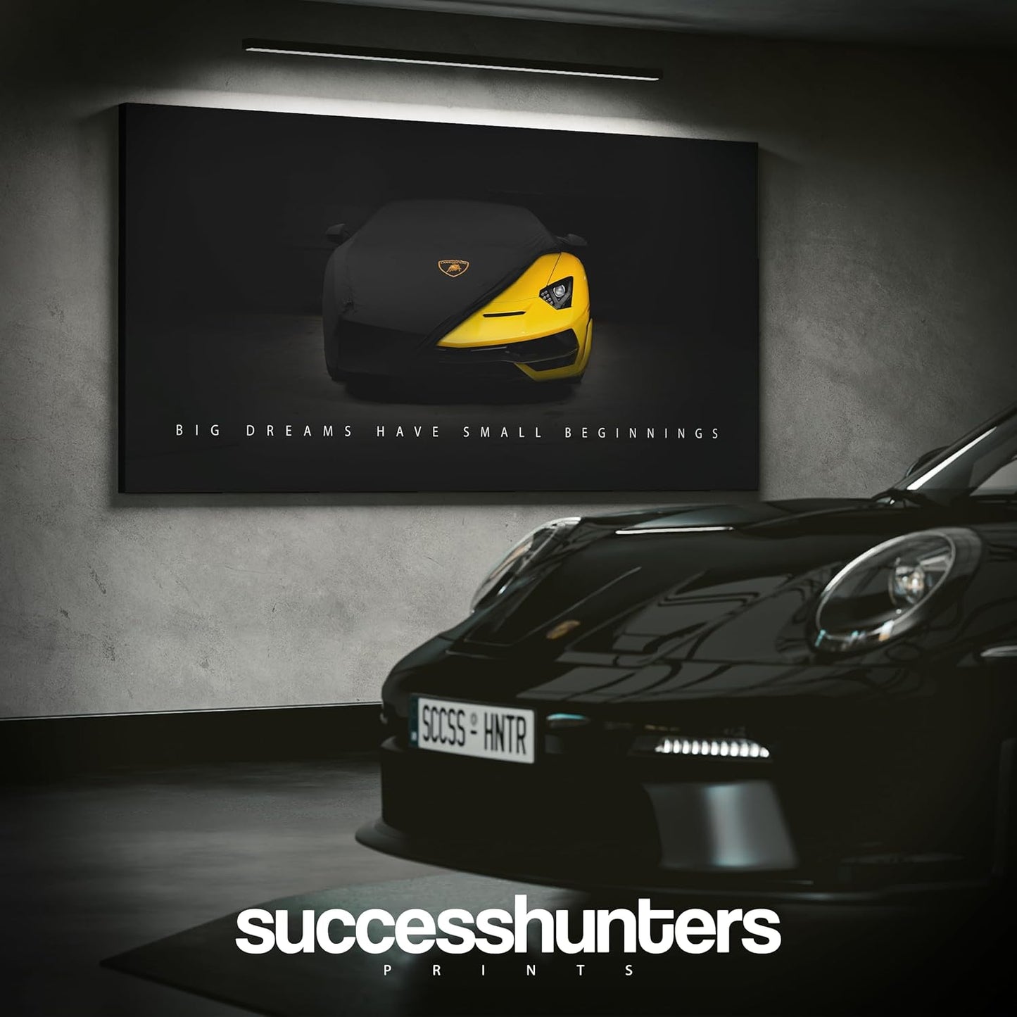 Supercar Wall Art, Office Decor Canvas Print, Big Dreams Have Small Beginnings Motivational Quote, Supercar Art Print, Print (30" X 60" In)
