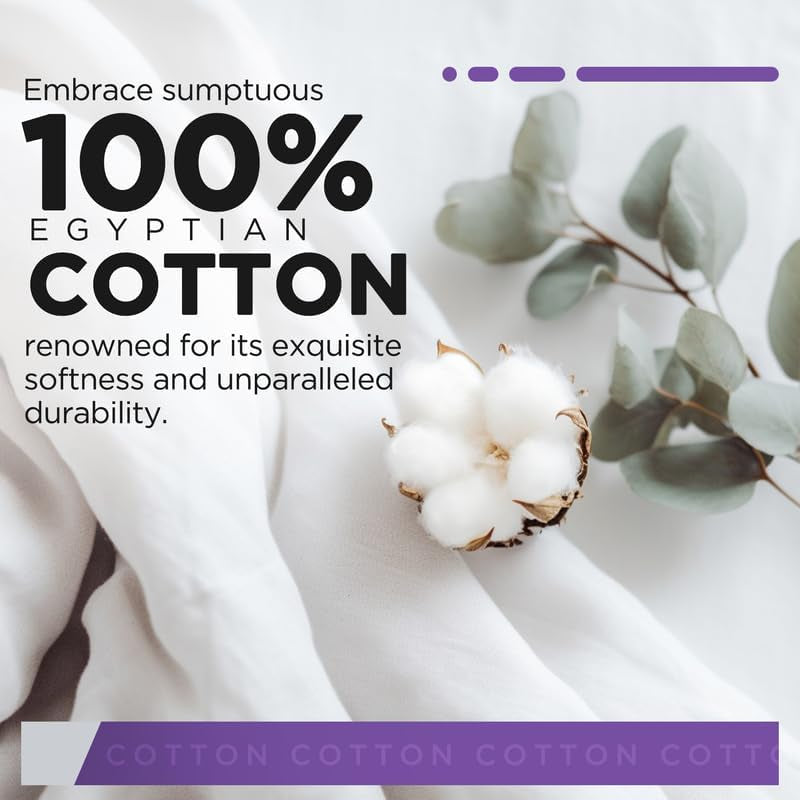 Luxury 100% Egyptian Cotton Bed Sheets - 1000 Thread Count 4-Piece King Sheets Set, Long Staple Cotton Bedding Sheets, Sateen Weave, Hotel Sheets, Fits Upto 18" Mattress - Bright White