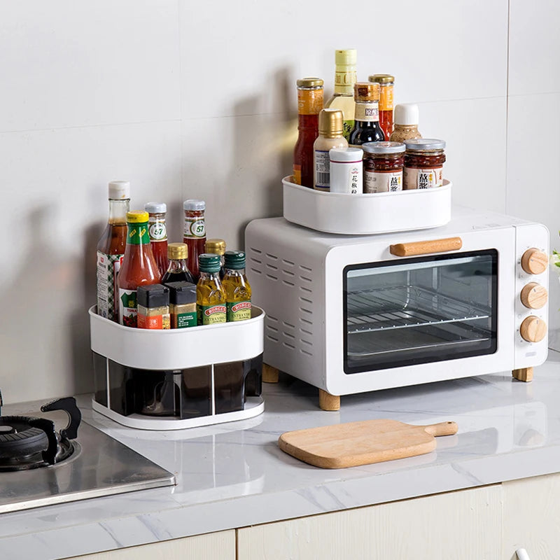 MICCK 360° Rotation Storage Box Kitchen Organizer Cosmetic Seasoning Rack with Non-Slip Mat Household Items Bathroom Accessories