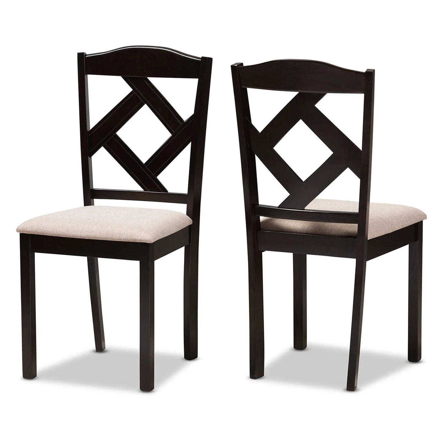 Ruth Solid Wood Dining Side Chair in Beige and Brown (Set of 2)