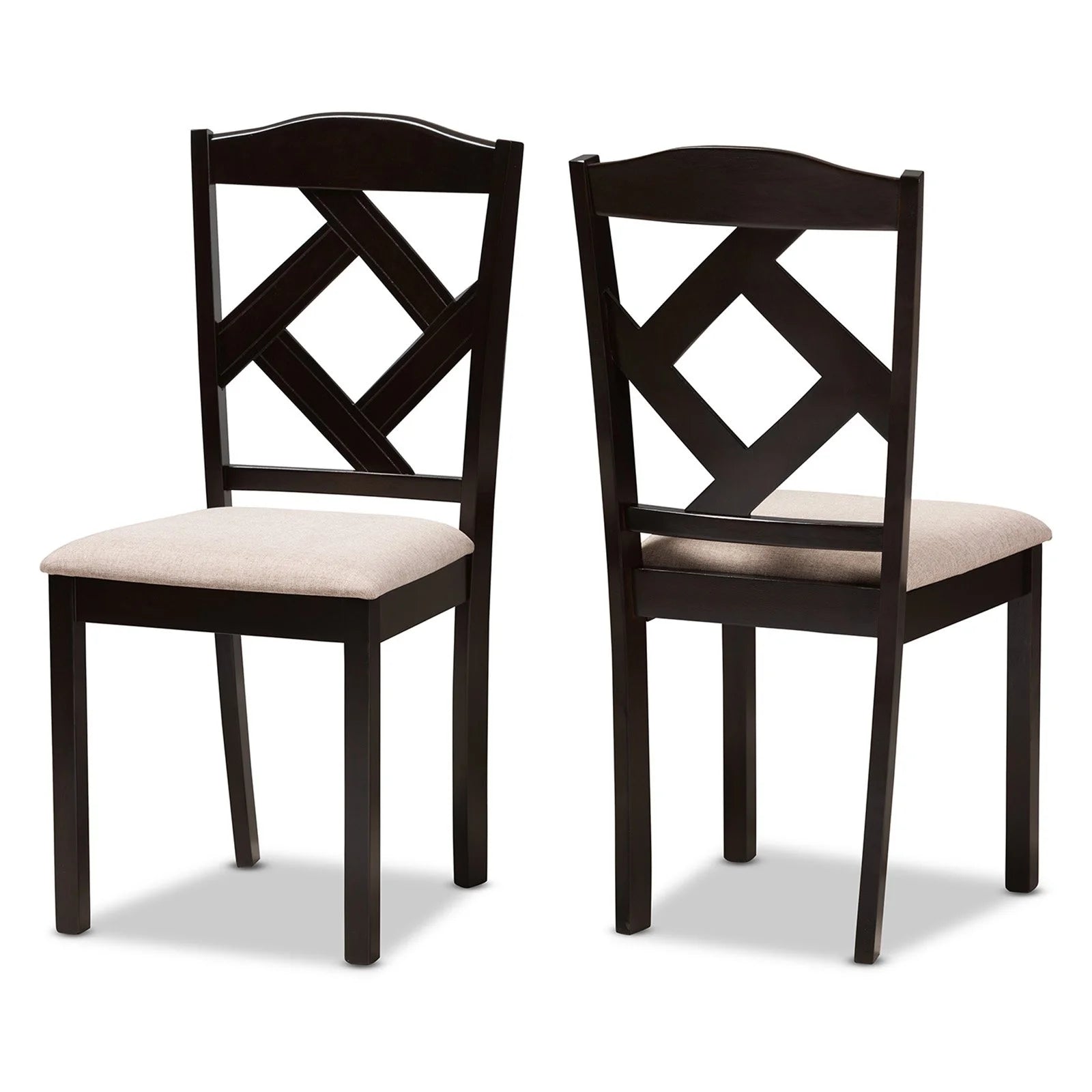 Ruth Solid Wood Dining Side Chair in Beige and Brown (Set of 2)