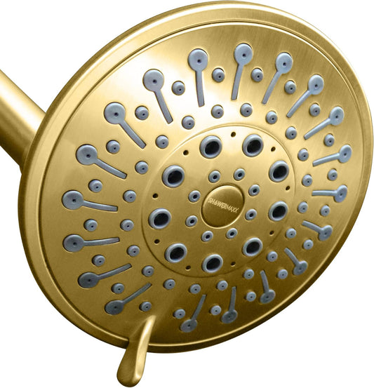 Luxury Spa: Imperialshine Gold Shower Head, 5 Inch 6 Spray Adjustable High Pressure Showerhead with 360 Degree Tilt, Experience Comfort and Elegance (Polished Brass/Imperialshine Gold)