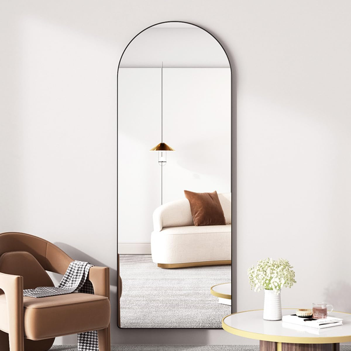 64" X 21" Arched Full Length Mirror Floor Mirror with Aluminum Alloy Frame Full Body Mirror Stand Mirror Wall Mounted Mirror for Bedroom Living Room - Black