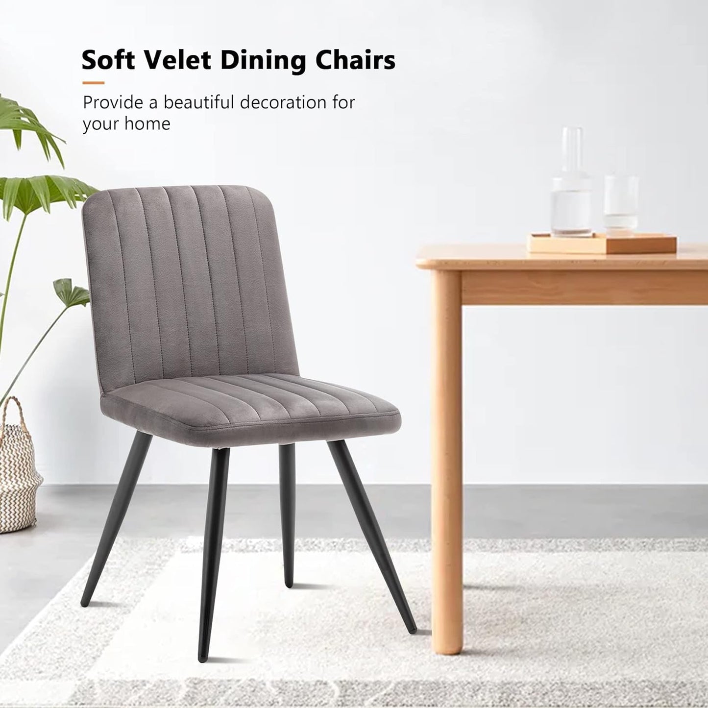 Modern Dining Chairs Upholstered Dining Room Chairs Set of 2 Armless Accent Chairs Kitchen Chairs Desk Chairs with Metal Legs for Home Kitchen, Living Room, Office (Gray, Set of 2)