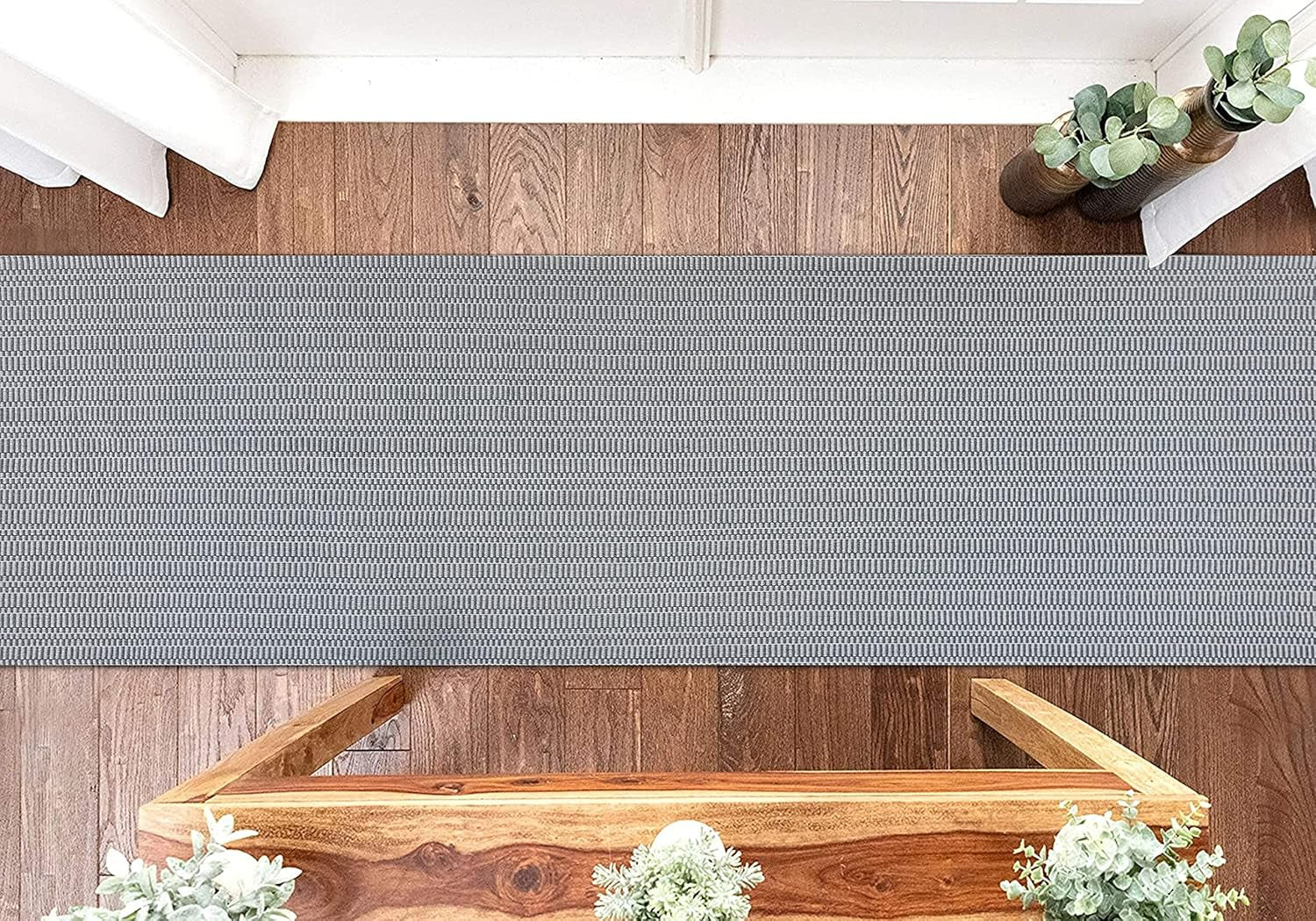 Washable Runner Rug 2'X8' Rubber Backing Hallway Runner Entryway Runner Indoor, Kitchen Rugs Woven Cotton Floor Carpet for Kitchen Hall Entrance Bedroom, Charcoal Gray/Dark Gray