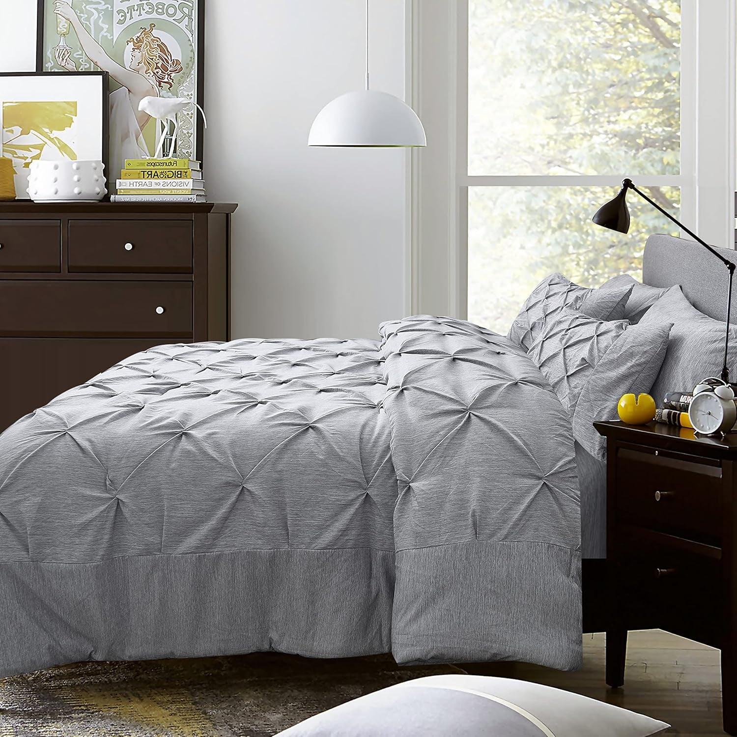 Full Size Comforter Set, (82"X86") Bedding Sets Cationic Dyeing, Pintuck Comforter & 2 Pillow Shams, Fluffy down Alternative Quilt, Double Bed Set All Season