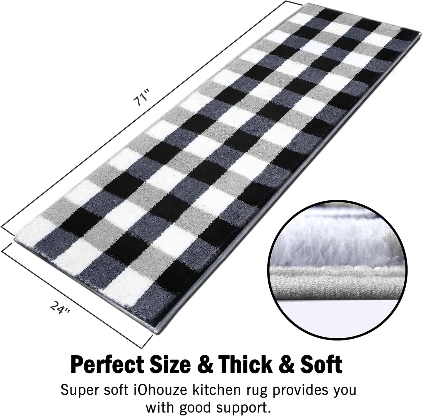EARTHALL Buffalo Plaid Kitchen Runner Rug, 24"X71", Non Skid Washable Mat, Soft Absorbent Carpet for Bathroom, Hallway, Laundry, Outdoor, Indoor Area
