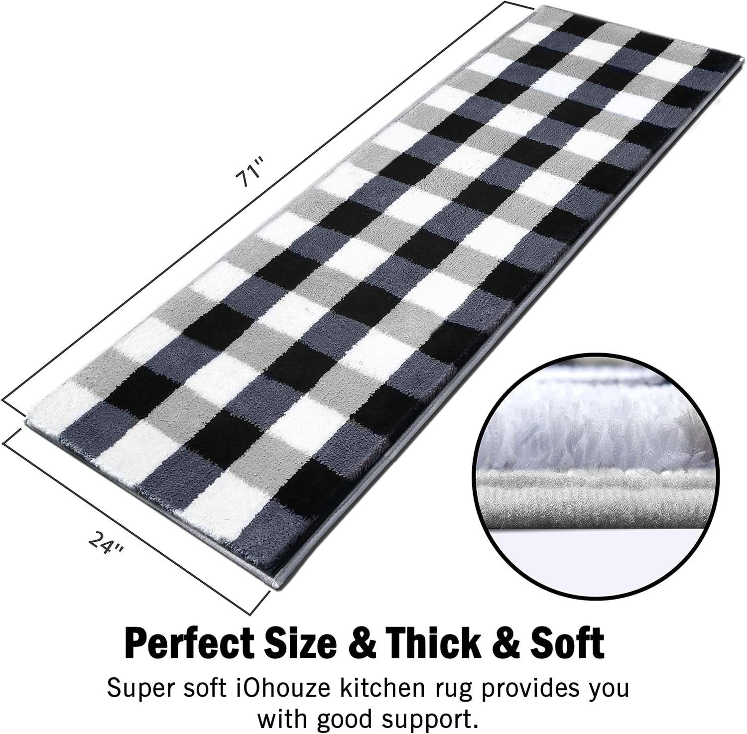 EARTHALL Buffalo Plaid Kitchen Runner Rug, 24"X71", Non Skid Washable Mat, Soft Absorbent Carpet for Bathroom, Hallway, Laundry, Outdoor, Indoor Area